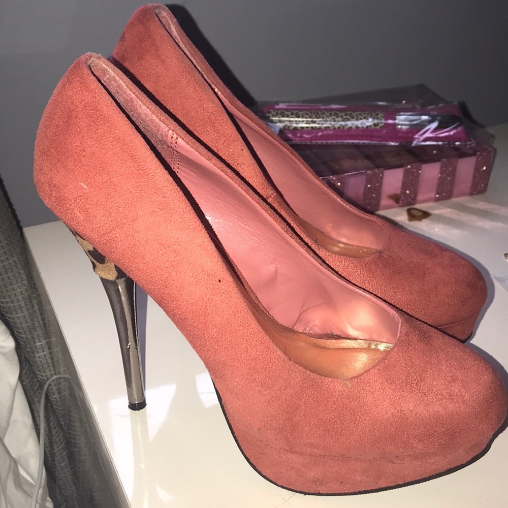 Peach velour stilettos